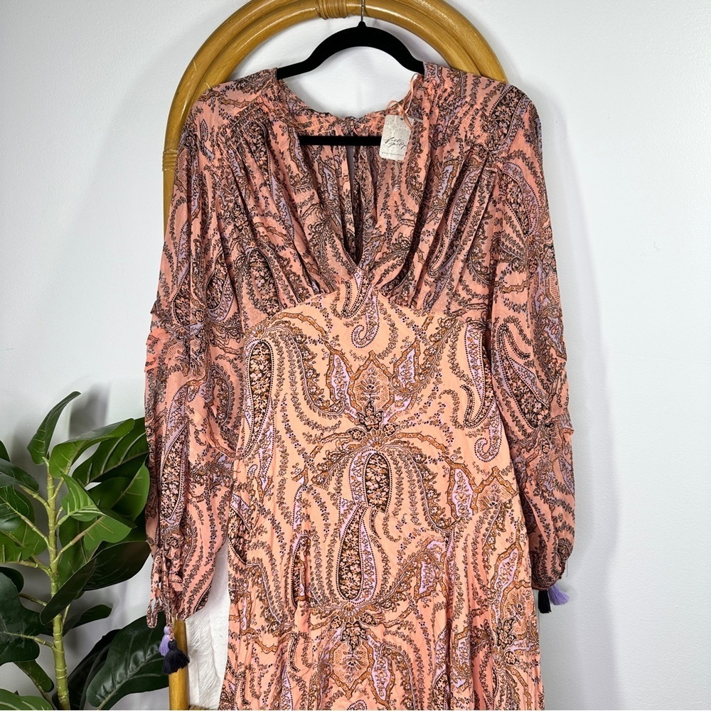 Free People Mirage Long Sleeve Pink Paisley Maxi Dress sz 2 - Picture 5 of 8